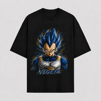 Controlled Chaos - Vegeta's Unbroken Stare in Blue Ink