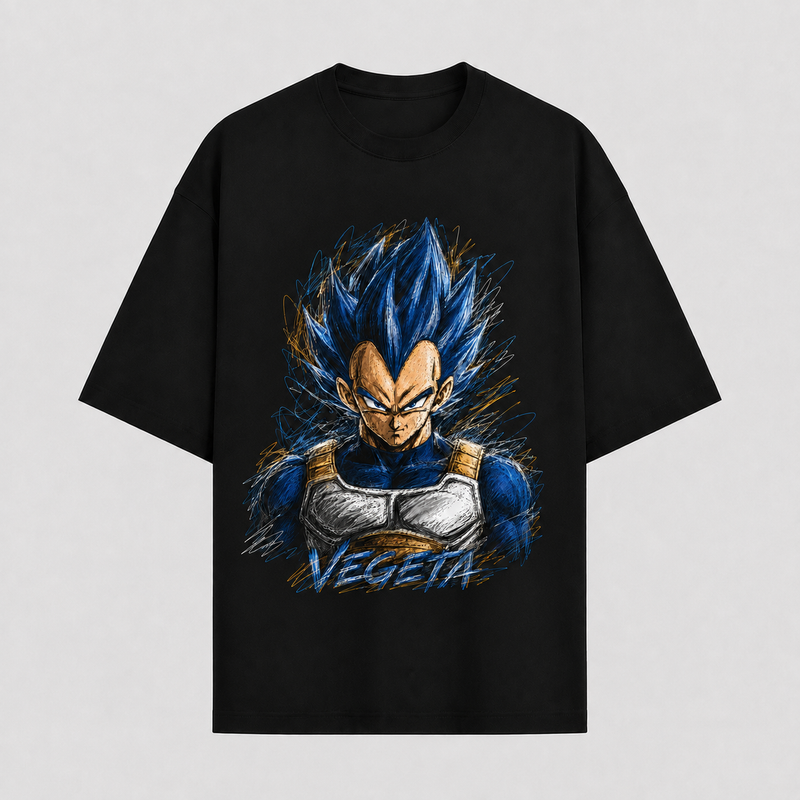 Controlled Chaos - Vegeta's Unbroken Stare in Blue Ink