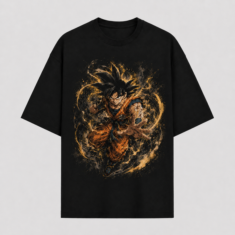 Amber Surge - Goku Unleashed, Directional Graphic Streetwear Tee