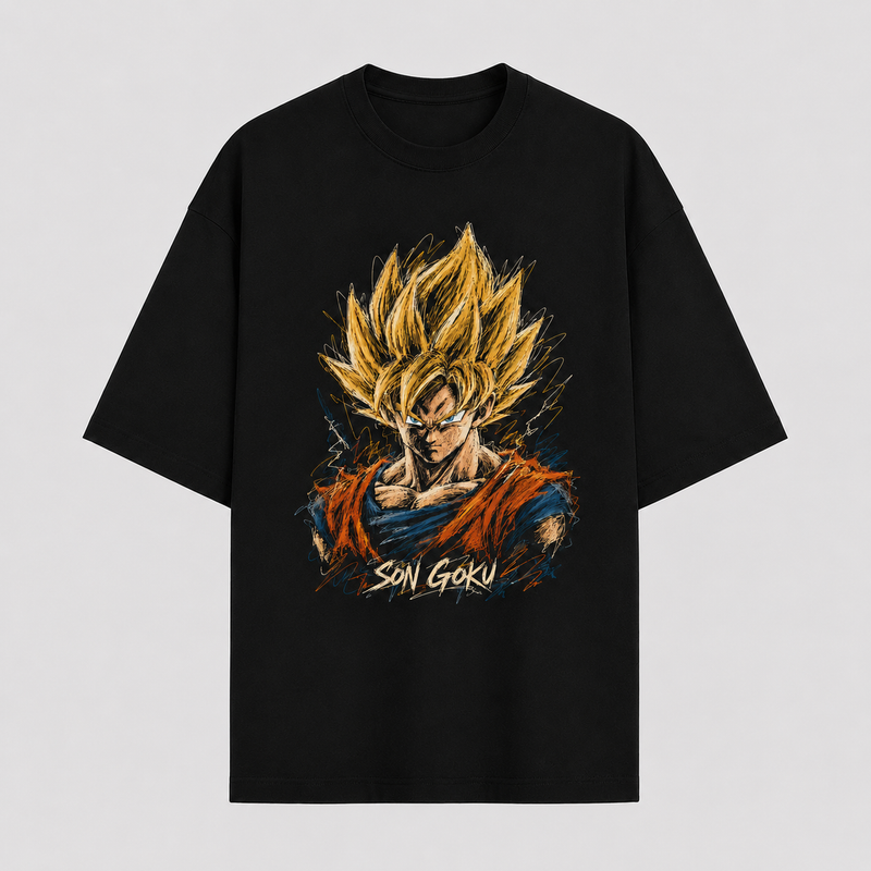 Son Goku - Sketched Gold, Quiet Resolve on Black