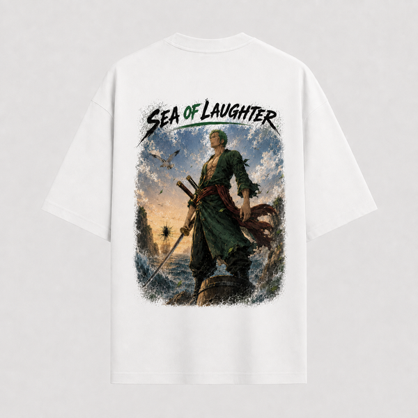 Sea Of Laughter - Zoro Standing Watch Oversized Graphic Tee - mockup