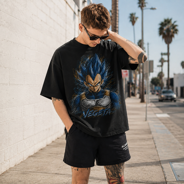Controlled Chaos - Vegeta's Unbroken Stare in Blue Ink - lifestyle