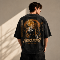 Awakening - Vegeta in Amber Aura, Directional Graphic Streetwear Tee